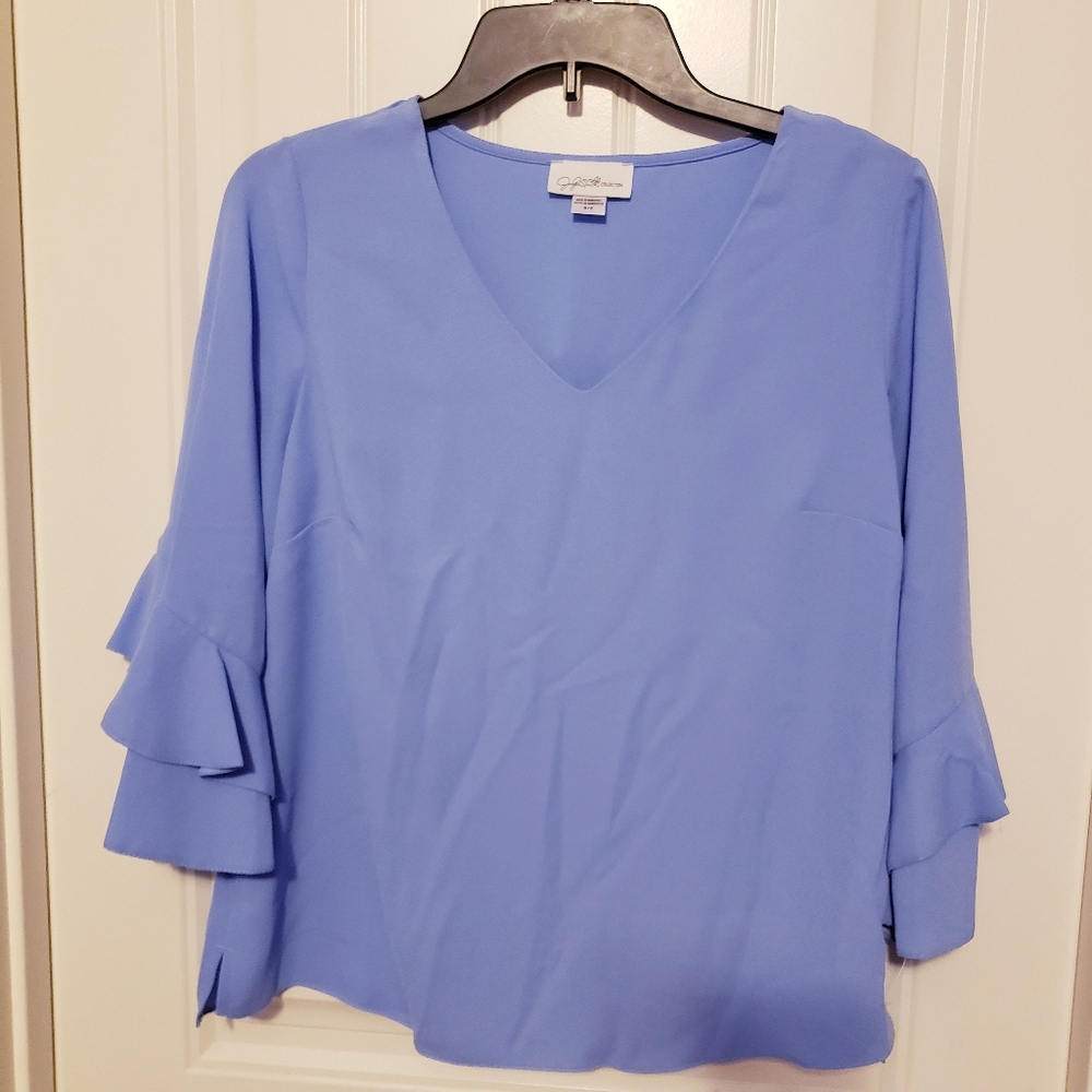 Blue V-neck Blouse